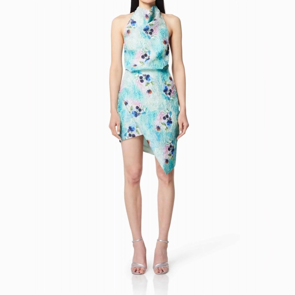 Elliatt Vixen Halter Mini Dress	in Green Blue Multi Size Small - Picture 2 of 11